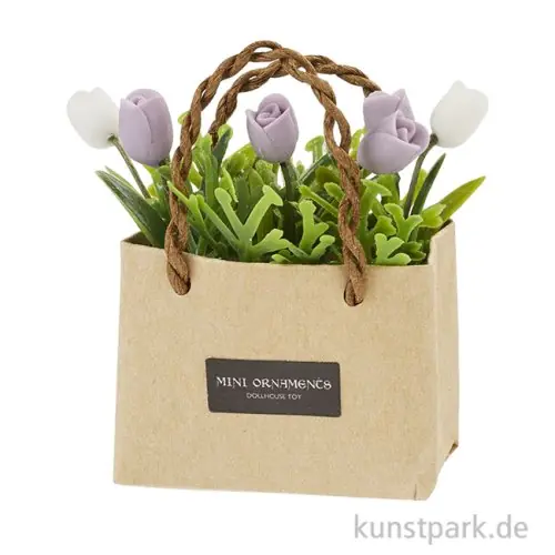 Heute Kaufen Miniatur Papiertasche mit Blumen, 4,2 x 1,8 x 5,6 cm