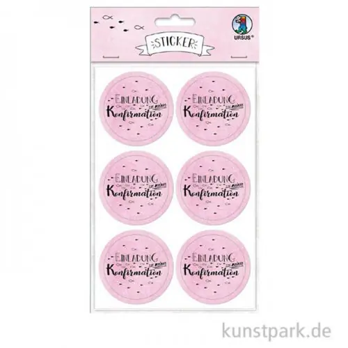 Sticker - Einladung zu meiner Konfirmation, Rosa, 24 Stück Preisknaller