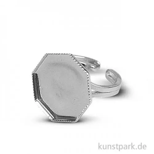 Weltweiter Versand Ring 8-Eck mit Kessel silber, 1 Stück