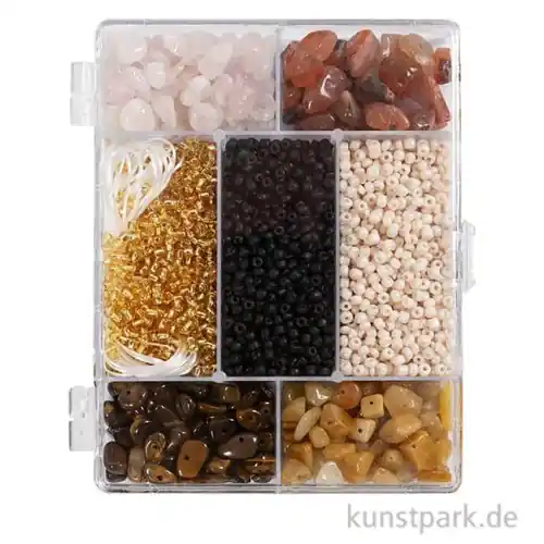 Schmuckperlen Mix mit Zubehör, Kristalle, Beige, Braun, Rosa, Schwarz Billig