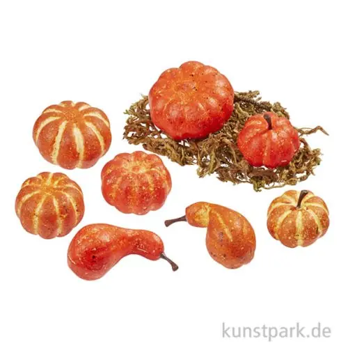 Miniatur Kürbisse mit Moos, ca. 3,5 - 5 cm, 8 Stück Zertifiziert