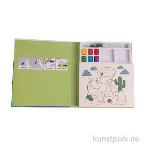 Jetzt Bestellen Kinder Malblock mit Wasserfarben, 15,8 x 18,7 cm, 29 Motive, Dino