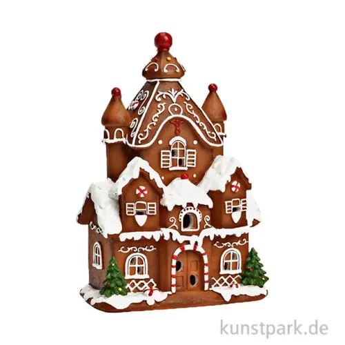 Heute Kaufen Lebkuchenhaus aus Poly mit LED, Braun, 13 x 20 x 9 cm