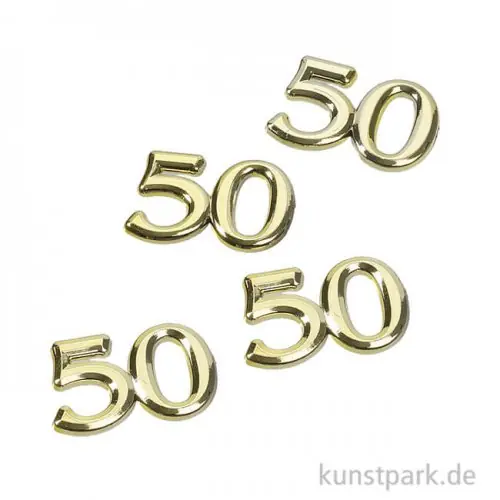 Streuteile - Zahl 50, Größe 1,5 cm, Gold, 4 Stück Preisknaller
