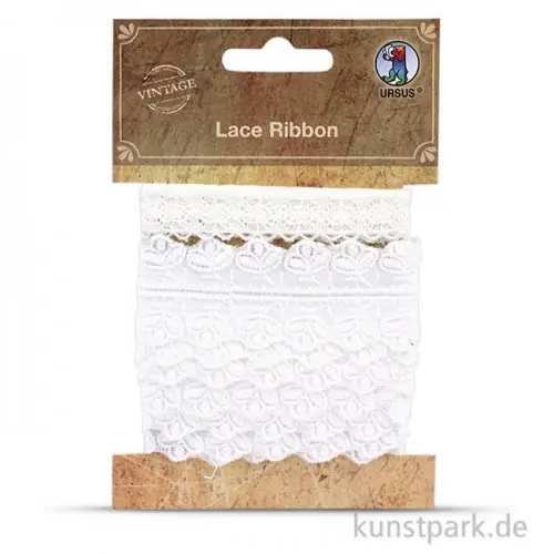 Vintage Spitzenband - Weiß, 1,5 - 3,2 cm x 1 m, 2 Stück sortiert Neuheit