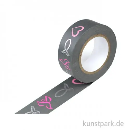 Motiv-Klebeband Washitape - Grau-Pink-Silber, 15 mm, 10 m Rolle Top-Qualität