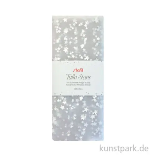 Tüllstoff mit Silbersternchen, Weiß, 1,4 x 1 Meter Mengenrabatt