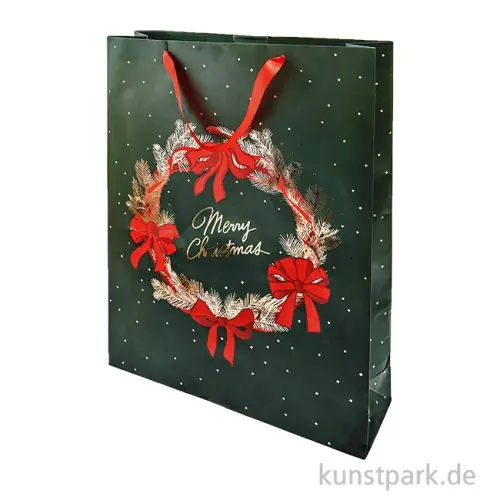 Geschenktüte - Christmas, Schleifen, Kranz, 33 x 45 x 10 cm Aktuell