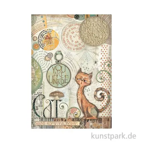Top-Qualität Stamperia Reispapier - Furry Friends You Are Unique Cat, DIN A4