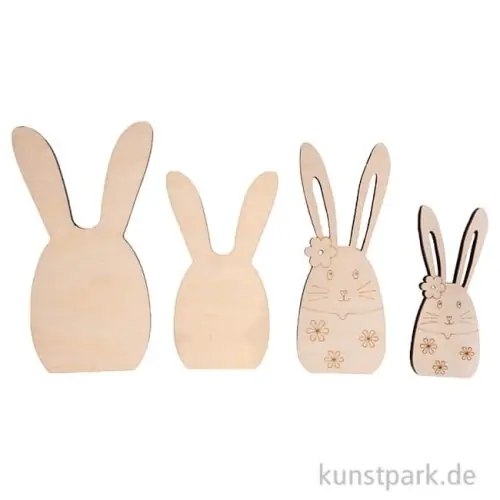 Garantierte Lieferung Holz Deko Osterhasen, Natur, 8,7-12,4 cm, Stärke 6 mm, 4 Stück
