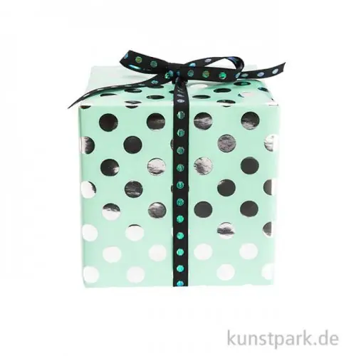 Geschenkpapier - Mint mit Silber Punkte, 200 x 70 cm Top-Qualität