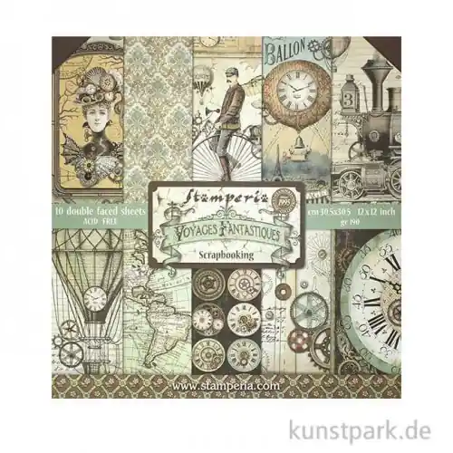 Stamperia Scrapbooking Pad - Voyages Fantastiques, 30,5 x 30,5 cm Handgefertigt