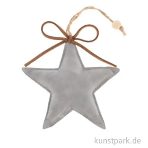 Stern zum Hängen, Veloursleder, Grau, 11 x 11 x 2 cm Kostenloser Versand