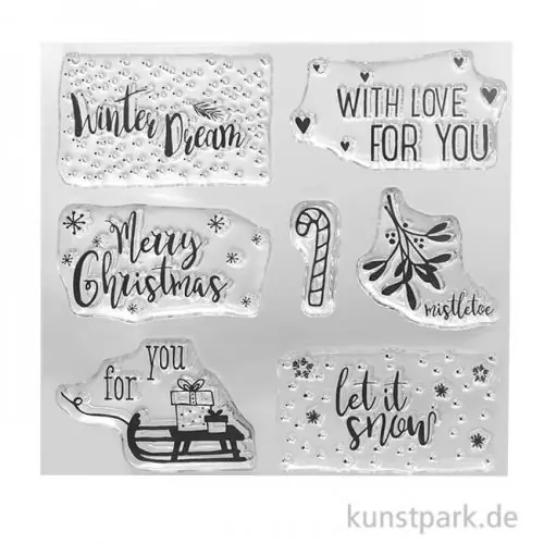 Geld-Zurück-Garantie Clear Stamps - Christmas Greetings mit 7 Motiven als Silikonstempel