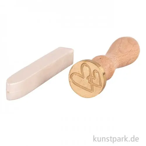 Premium Siegel Set - Herzen mit Stempel und weiß-metallic Wachs