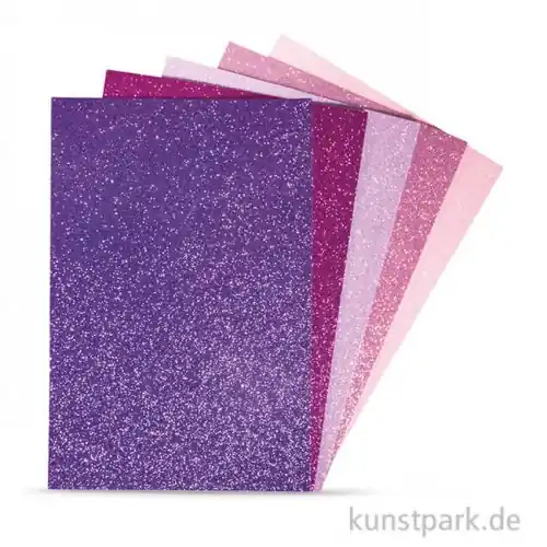 Echt Moosgummi Platten Glitter - Pink-Violett, selbstklebend, 5 Stück