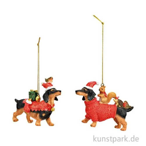Sonderangebot Weihnachtshänger Dackel aus Poly, Rot, Sortiert, 10 x 8 x 3 cm