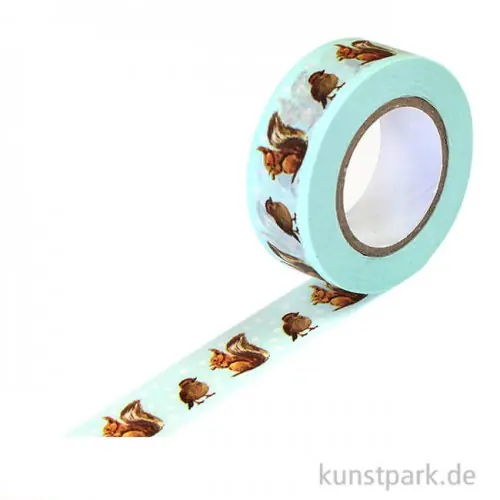 Solange Der Vorrat Reicht Motiv-Klebeband Washitape - Vogel & Eichhörnchen, 15 mm, 10 m Rolle