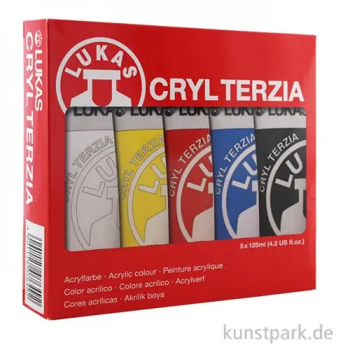 Geprüft LukasCryl TERZIA Acrylfarben Set, Karton mit 5 x 125 ml Tuben, Classic