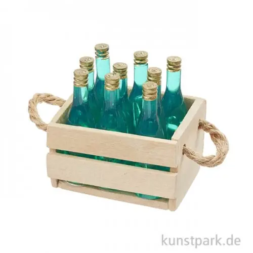 Neuheit Miniatur Holzkiste mit Flaschen, ca. 4 cm