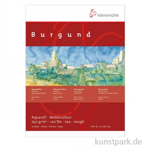 Letzte Chance Hahnemühle BURGUND Aquarellblock, 20 Blatt, 250g rau