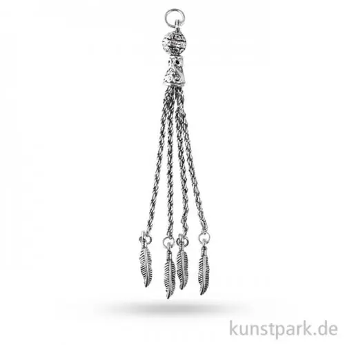 Jetzt Kaufen Metall-Quaste mit Federn - Altsilber, 10 cm, 1 Stück