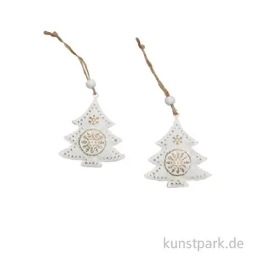 Metallbaum Weihnachtsanhänger, Weiß, 2 Stück, 6,5 x 7,2 x 1,3 cm Finale Aktion