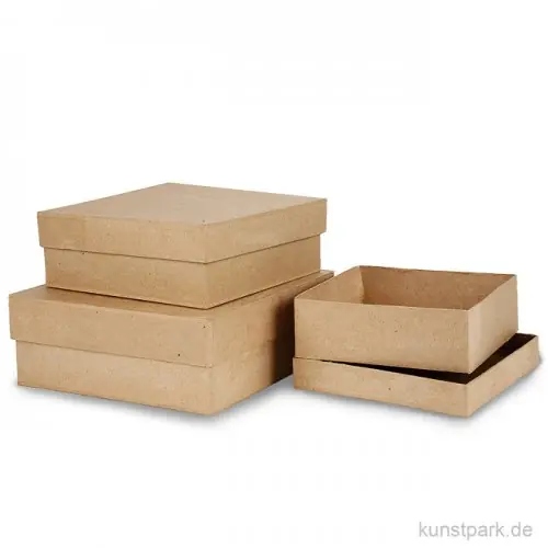 Pappschachtel-Set - quadratisch, handgearbeitet, 3 Stück sortiert Kostenfreie Lieferung