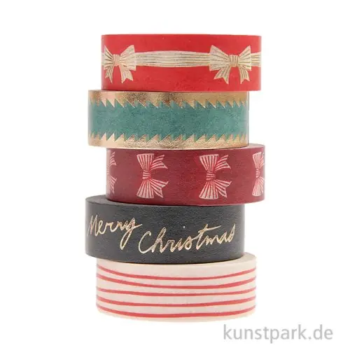 Preiswert Washi Tape Set - Christmas Bows, Classic, 5 Stück, je 10 m