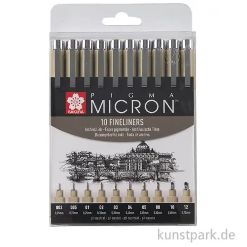 Sakura PIGMA Micron Set - 10 Fineliner 0,15-0,7 mm, Schwarz Großhandel