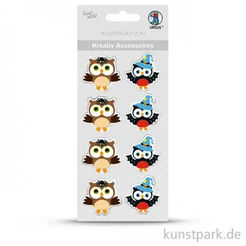 Highlight Kreativ Accessoires zum Kleben - Hexe-Eule, 8 Stück sortiert