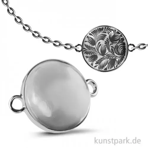 Rabatt Cabochon Doppel-Ösenhänger Rund - dm 27mm - Silber