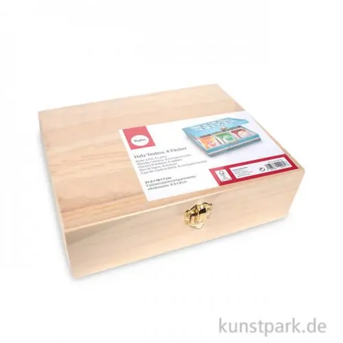 Limited Edition Teebox aus Holz mit 6 Fächern, 21,5x18x7 cm