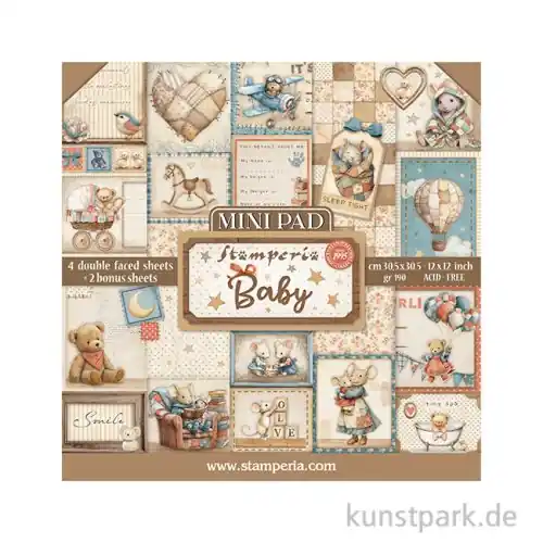 Stamperia Scrapbooking Mini Pad - Baby, 6 Blatt, 30,5 x 30,5 cm Premium