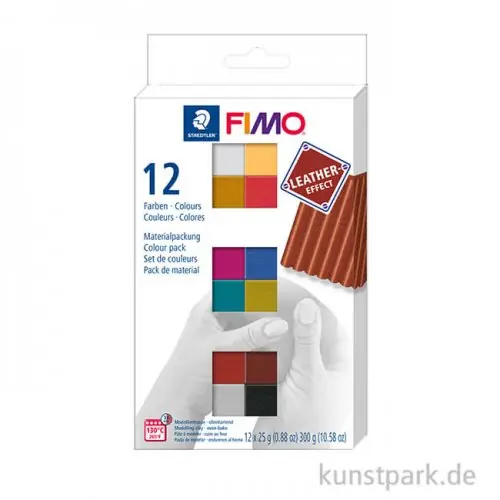 Neu FIMO Leder Effekt - Set 12 halbe Blöcke, je 25 g