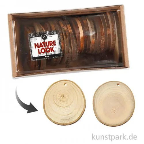 Holzscheiben mit Loch, 5-7 cm, 25 Stück sortiert Angebot