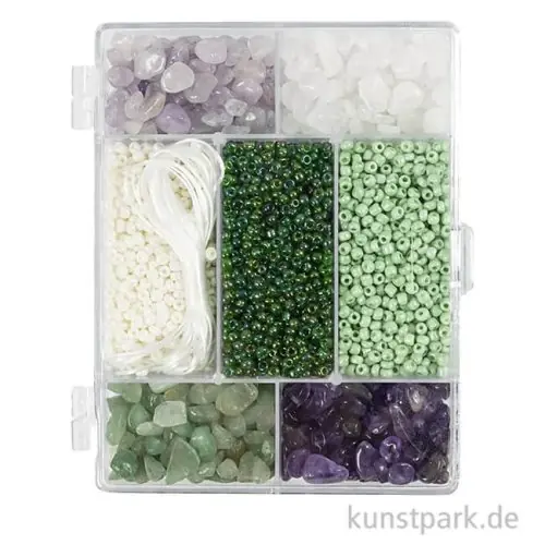 Limited Edition Schmuckperlen Mix mit Zubehör, Kristalle, Grün, Lila, Weiß