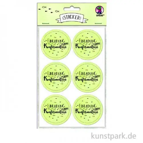 Zertifiziert Sticker - Einladung zu meiner Konfirmation, Hellgrün, 24 Stück