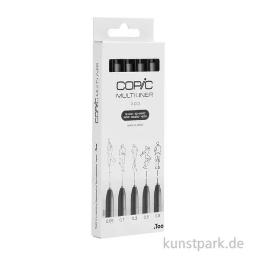 Neu COPIC Multiliner Set - Schwarz, 5 Strichstärken, 0,05-0,8 mm