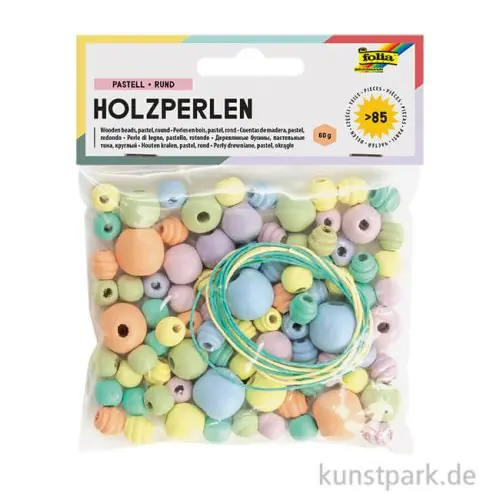 Holzperlen Mix - PASTELL Rund, 85 Teile, 50g Direkt Vom Hersteller