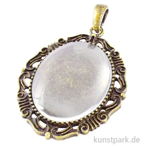 Anhänger Cabochon mit Vintage Zierrand - Oval, Altgold, 4,3 x 5,2 cm Ab Werk