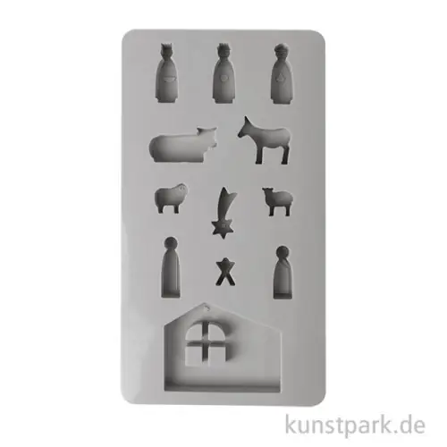 Gleich Bestellen Silikon Gießform - Mini Krippe, 12 Motive, 14,5 x 26 x 1 cm