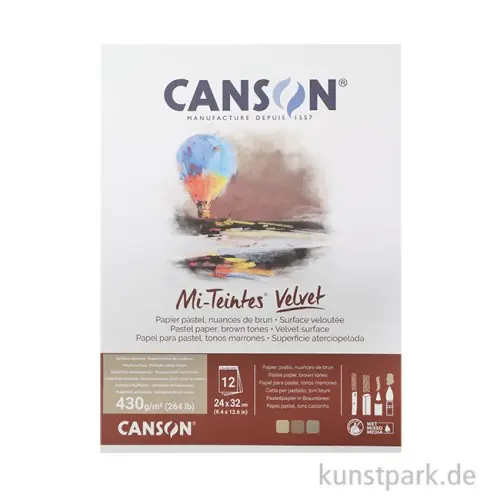Canson MI-TEINTES Velvet Block, 12 Blatt, 24 x 32 cm, 430 g, Brauntöne Markenware