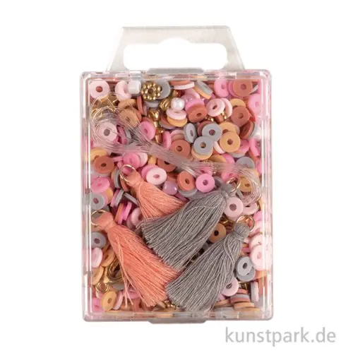 Heishi Perlen Set mit Schmuckzubehör, Rosé Highlight