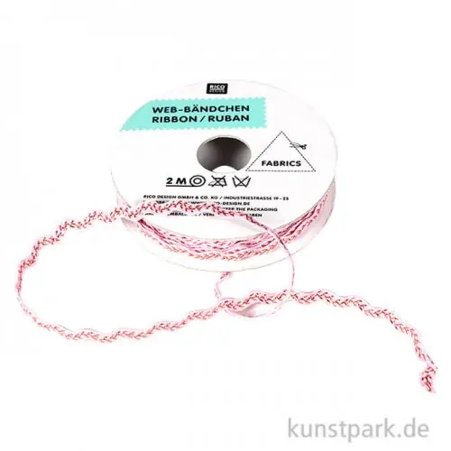 Wellen Band - Bestickt, Rosa & Glitzer, 2 m Finale Aktion