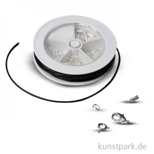 Schmuck-Bastelset mit Lederband, 66 sortierte Teile, versilbert Original