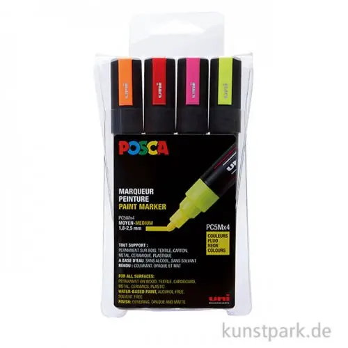Schneller Versand POSCA Marker Set PC-5M, medium 1,8-2,5 mm, 4 Neonfarben