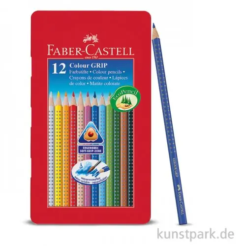 Faber-Castell COLOUR GRIP, 12 Buntstifte im Metalletui Günstig