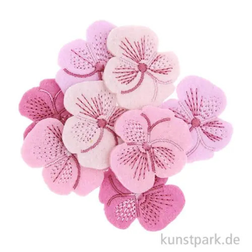 Filzstreuteile - Stiefmütterchen, Rosa bestickt, 8 Stück Sonderangebot