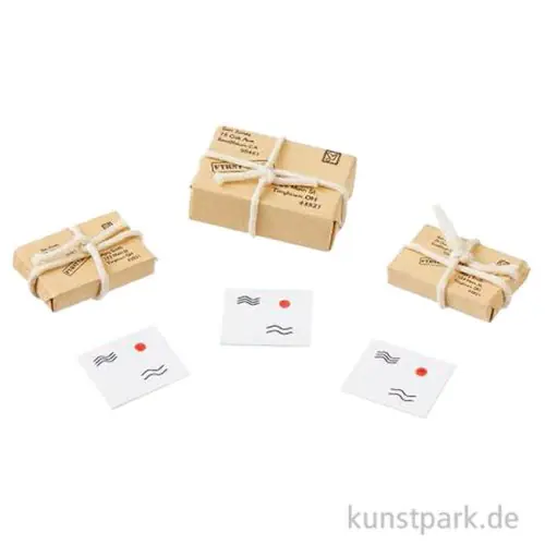 Günstig Miniatur Päckchen + Briefe, Braun-Weiß, 15-30 mm, 6 Stück